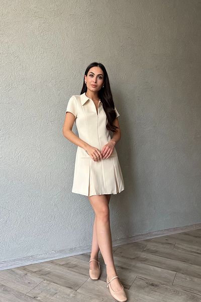 Seda Yalçın Atelier Beige Zippered Front Pocket Detailed Shirt Collar Dress