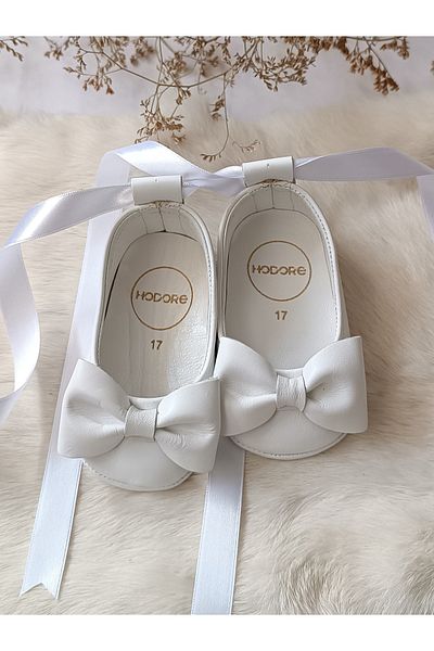 Hodore Perla White Genuine Leather Baby Loafers