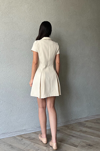 Seda Yalçın Atelier Beige Zippered Front Pocket Detailed Shirt Collar Dress