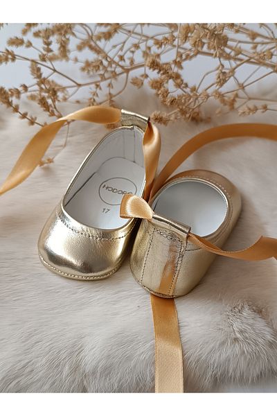 Hodore Fiore Gold Genuine Leather Baby Ballerina Moccasin