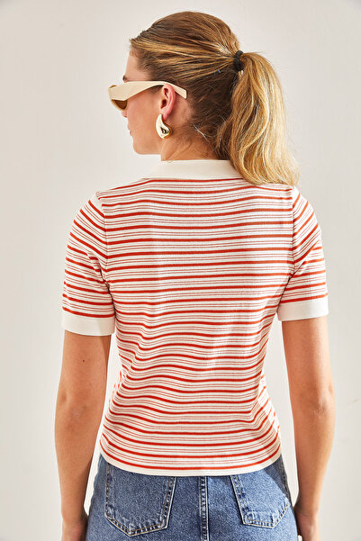 Bianco Lucci Dámská pletená halenka s pruhovaným límcem a dřeňem -20246074