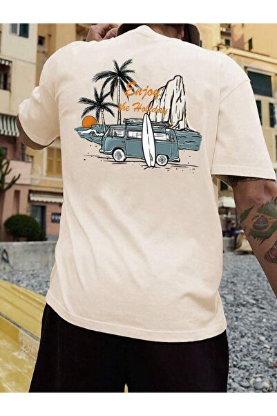 AFROGİYİM Unisex Απολαύστε το μπλουζάκι The Holiday μπροστά και πίσω με στάμπα Oversize