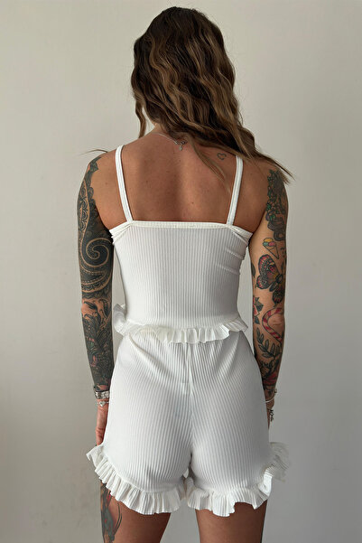 CİDDE Жіночий піжамний комплект з бретельками та воланами БІЛИЙ