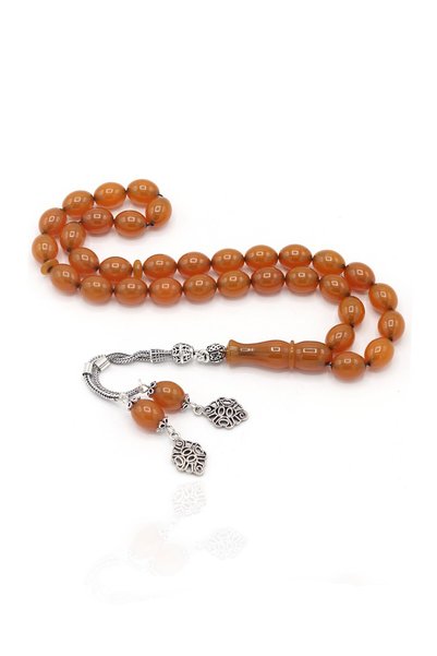 Midyat Nurtaş Gümüş Honey Colored Silver Tasseled Prayer Beads - Clamping Amb...