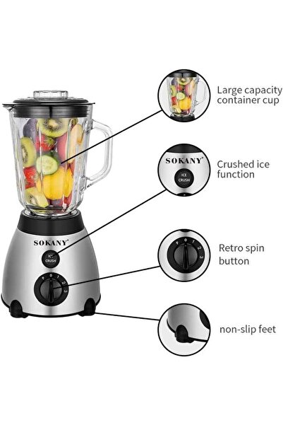 SOKANY Sınırsız Lezzetlerin Anahtarı 400W Cam Blender ve Smoothie Makinesi 3 Hız Kademesi, Buz Kırma