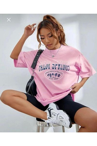 Deocept Tricou oversize unisex roz Palm Springs