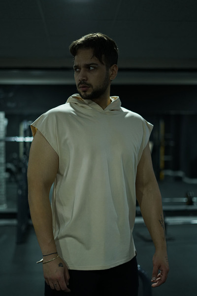 Oxlade Beige Hooded Athlete's Undershirt - Plain, Fitness Sneaker Capshononstage ®