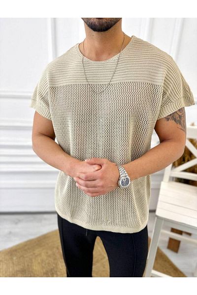 elkumoda Μπλουζάκι που αναπνέει κατά του ιδρώτα Πλεκτό μπλουζάκι από βαμβακερό πλέγμα