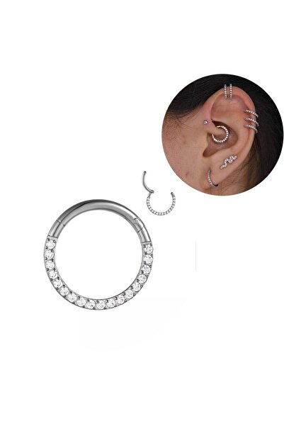 Bylin %100 316 L Cerrahi Çelik Kilitli Halka Piercing Septum, Daith - Çap 8 M...