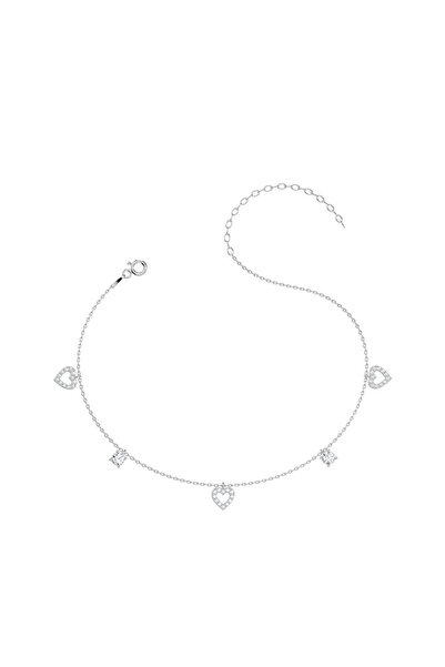 İNDİGO TAKI Kalpli Tek Taş Beyaz Gümüş Halhal