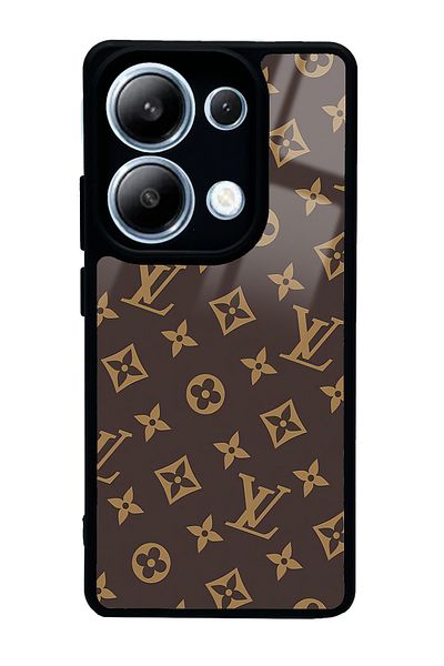 Spoyi حافظة هاتف لامعة بتصميم LV باللون البني لهاتف Xiaomi Redmi Note 13 Pro 4G