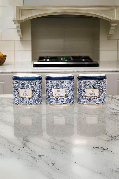 EVLE Erb07t6 Oval Metal Storage Container Set of 3, Azulejos