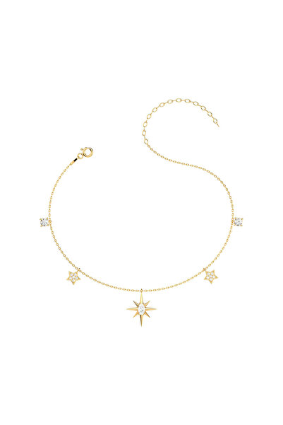 İNDİGO TAKI Kutup Yıldızı Tek Taş Altın Kaplama Gümüş Halhal