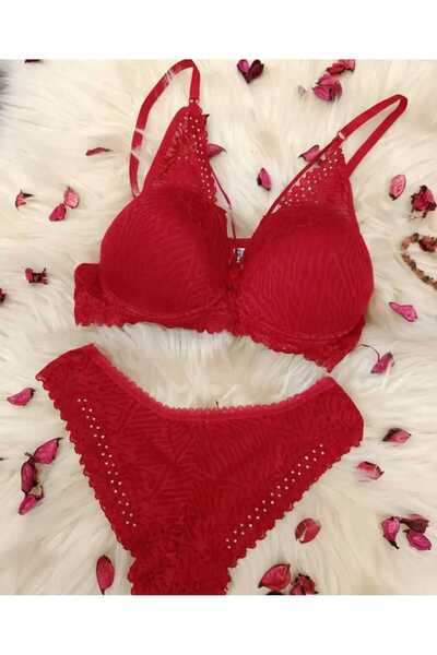 PATRON Kelebek Askılı Taşlı Dolgulu Balenli Dantel İşlemeli Takım