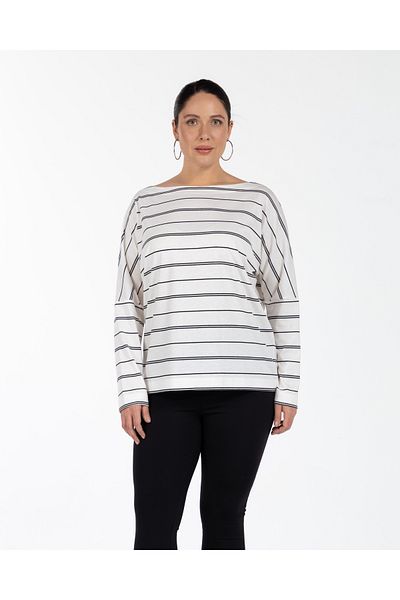 LUOKK Fıona Boat Neck Striped Plus Size Blouse