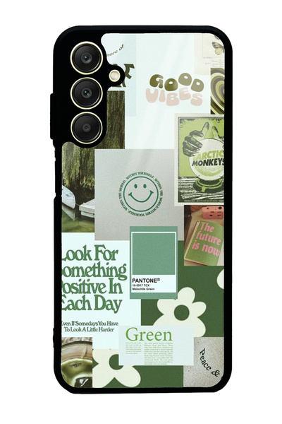 Spoyi Samsung A25 Green Sticker Tasarımlı Glossy Telefon Kılıfı