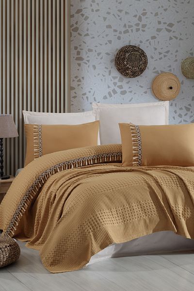 Clasy Single Tasseled Pique Set - Bohamline Mustard
