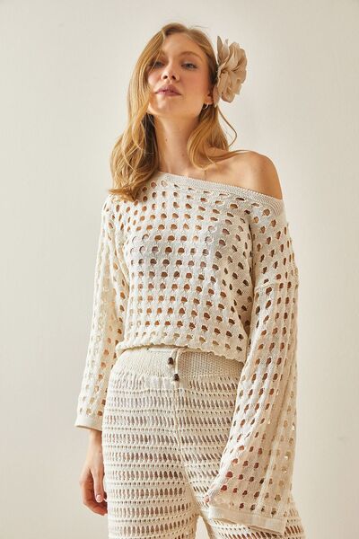 XHAN Beige Curved & Perforated Crop Blouse 5YXK2-48220-25