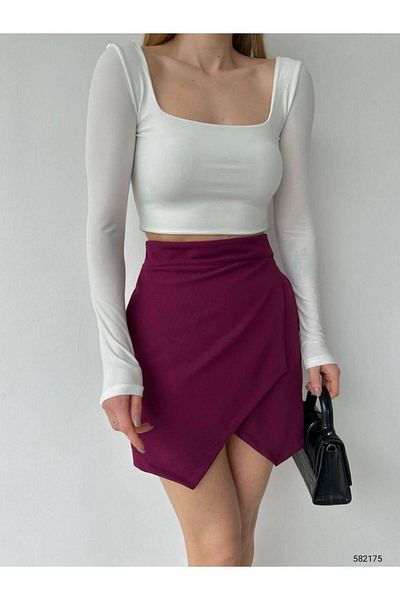 Esinty Fusta scurtă din țesătură creponată importată Trend Esinty pentru femei (colorată)