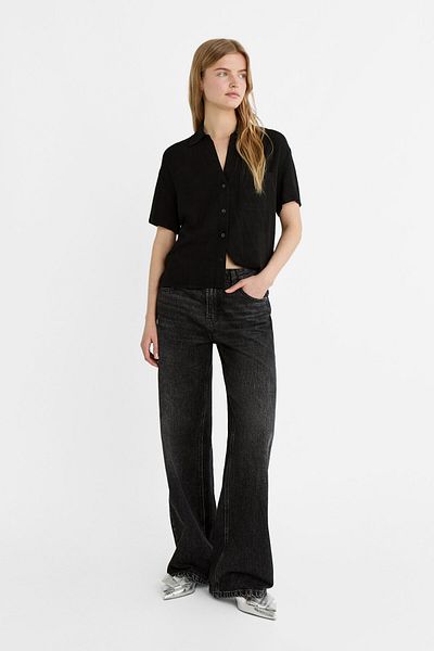 Stradivarius Short-Sleeved Linen Blended Shirt