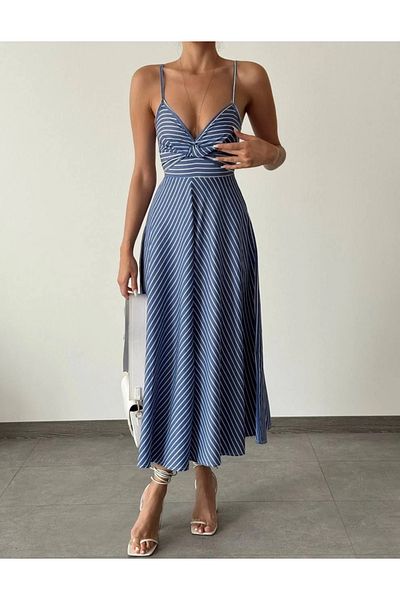 My Blog Blue Strap Striped Asymmetrical Dress