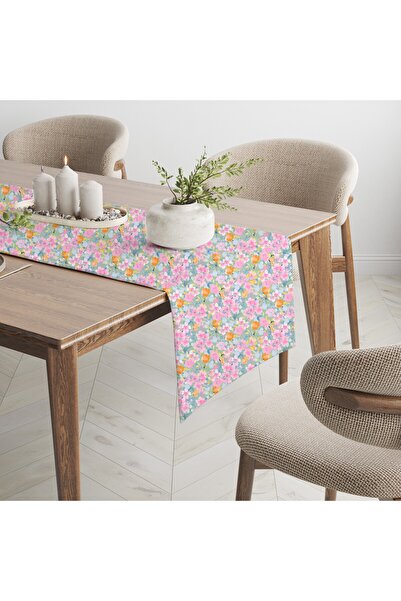 Karma Home Pembe Turuncu Çiçek Desenli Dijital Baskılı Runner