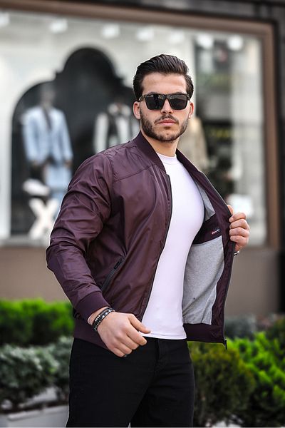 ixir Seasonal Men's Coat with Chest Zipper Detail Claret Red