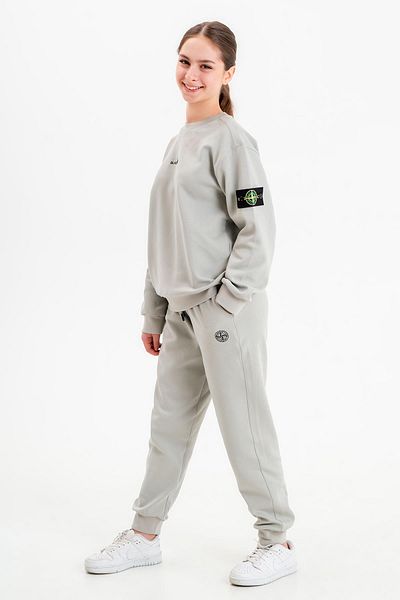 Black One Crew Neck Print Detailed Girl's Lower Upper 2-Piece Tracksuit Set