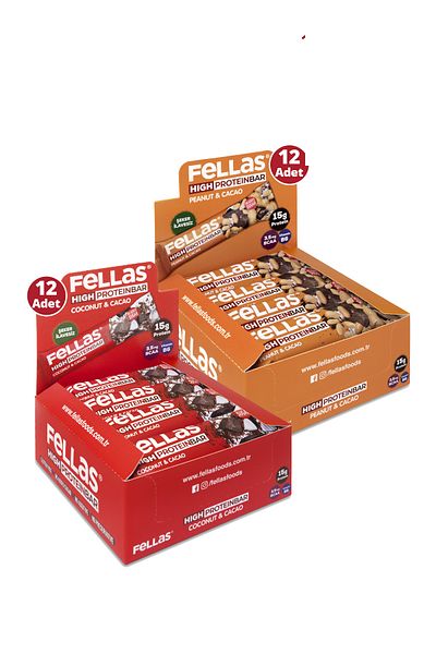 Fellas High Protein Bar 45 G Super Double Box 24 Pieces - Indian.Walnut X 12 Pcs + Peanut X 12 Pcs