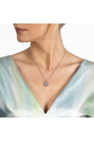 Tesbihane Multicolor Zirkon Taşlı Oval Tasarım At Nalı Detaylı 925 Ayar Gümüş Kadın Şans Kolyesi