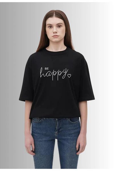 Pink Sky be happy Printed Oversize T-shirt