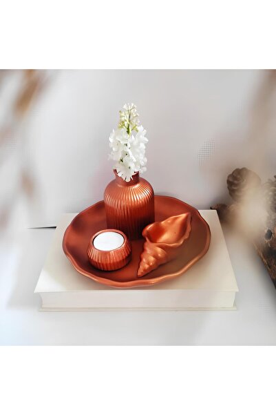 E.M.S AVM Dekoratif Set Pampas Vazo,mumluk,deniz Kabuğu,bulut Tabak 4 Parça B...