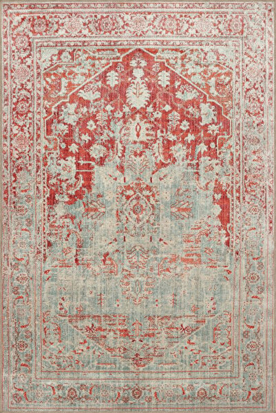 Rugs Modern Halı Kırmızı Gök Mavisi Temalı Geleneksel Motif Desenli Vintage D...