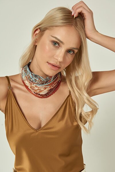Axesoire 12353-1 Tile Pleated Etro Patterned Women's Satin Scarf 50X50 cm Ban...