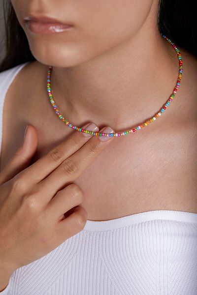 Elika Silver قلادة مجوهرات نسائية مطرزة ملونة