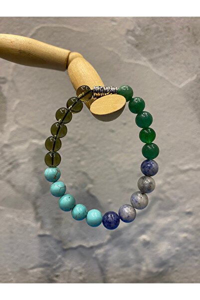 USE NATURA Stres Azaltıcı Bileklik - ( Dumanlı Kuvars, Turkuaz, Sodalit Ve Yeşim Taşı )