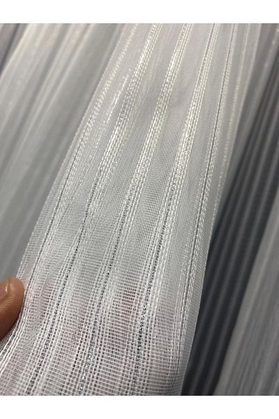AKÇA TEKSTİL PASTA 350 MODEL SILVERY BROKEN WHITE COLOR READY STITCHED PLEATED TULLE CURTAIN 300*260
