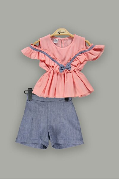 DIDuStore Yazın Sıcaklığı: Kız Çocuk 2'li Omuz Detaylı Bluz ve Şort Takımı