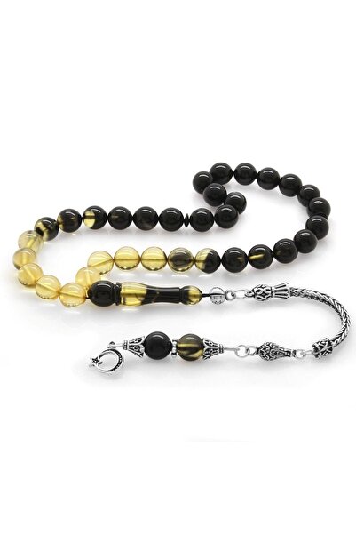 Tesbihane 925 проба срібний кулон з бахромою, вирізаний з чорного бурштину 101002071