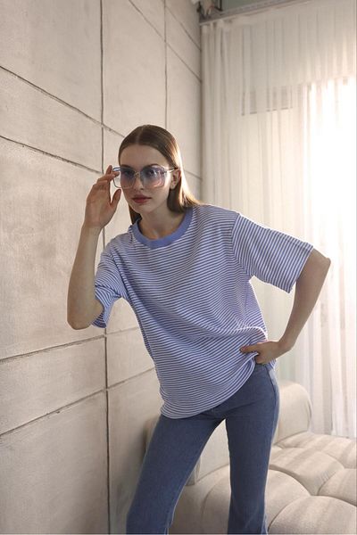 ALLEYTA Μπλουζάκι Unisex με ριγέ ριγέ με λαιμόκοψη