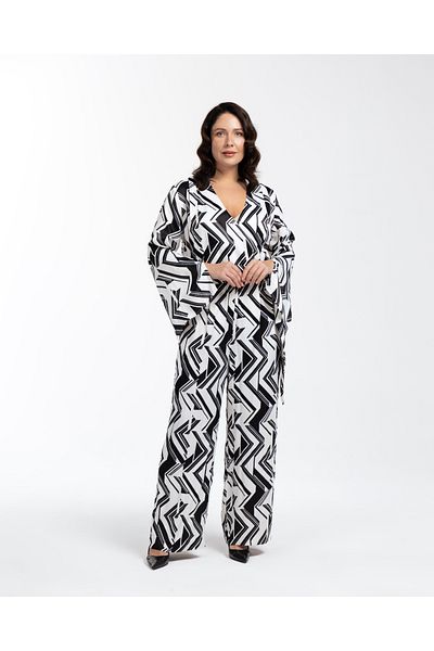 LUOKK Alıssıa Double Breasted Collar Patterned Plus Size Jumpsuit