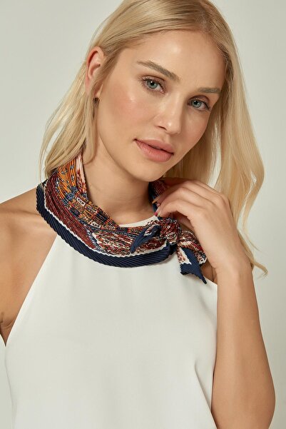 Axesoire 12353-1 Lacivert Piliseli Etro Desenli Kadın Saten Fular 50x50 cm Ba...