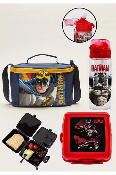 Batman Licensed Lunch Box + Straw Drinker + Lunch Box Premium Set of 3