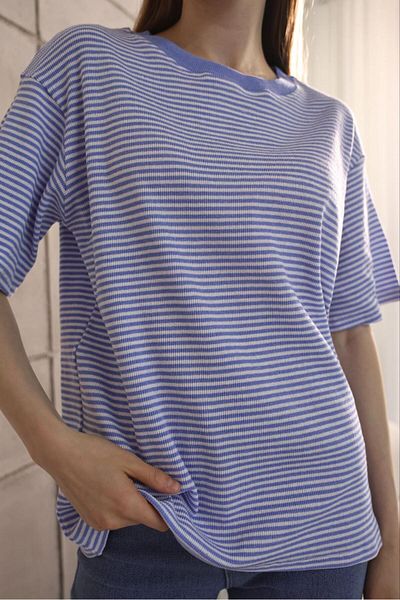 ALLEYTA Μπλουζάκι Unisex με ριγέ ριγέ με λαιμόκοψη