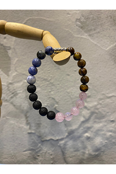 USE NATURA Şifalı Kız Öğrenci Başarı Bilekliği - Pembe Kuvars, Kaplan Gözü, H...