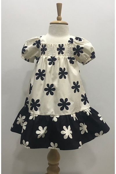 Çikoby Baby Girl Cream-Black Chamomile Dress