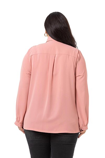 DISENTIS MODEST Plus Size Collar Double Flywheel Powder Shirt