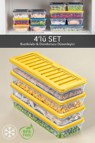 Meleni Home Microwave Compatible Food Storage Set of 4 - Yellow, 4x1170ml
