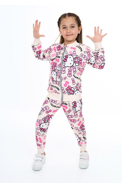 e-çocuk Cat Printed Girl's Set - Lower and Upper Set 2030