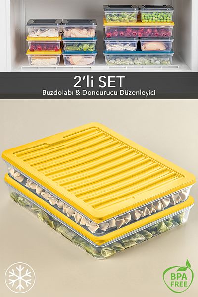 Meleni Home 2-Piece Microwave Compatible Food Storage Container - Yellow 2 x 2400 ml